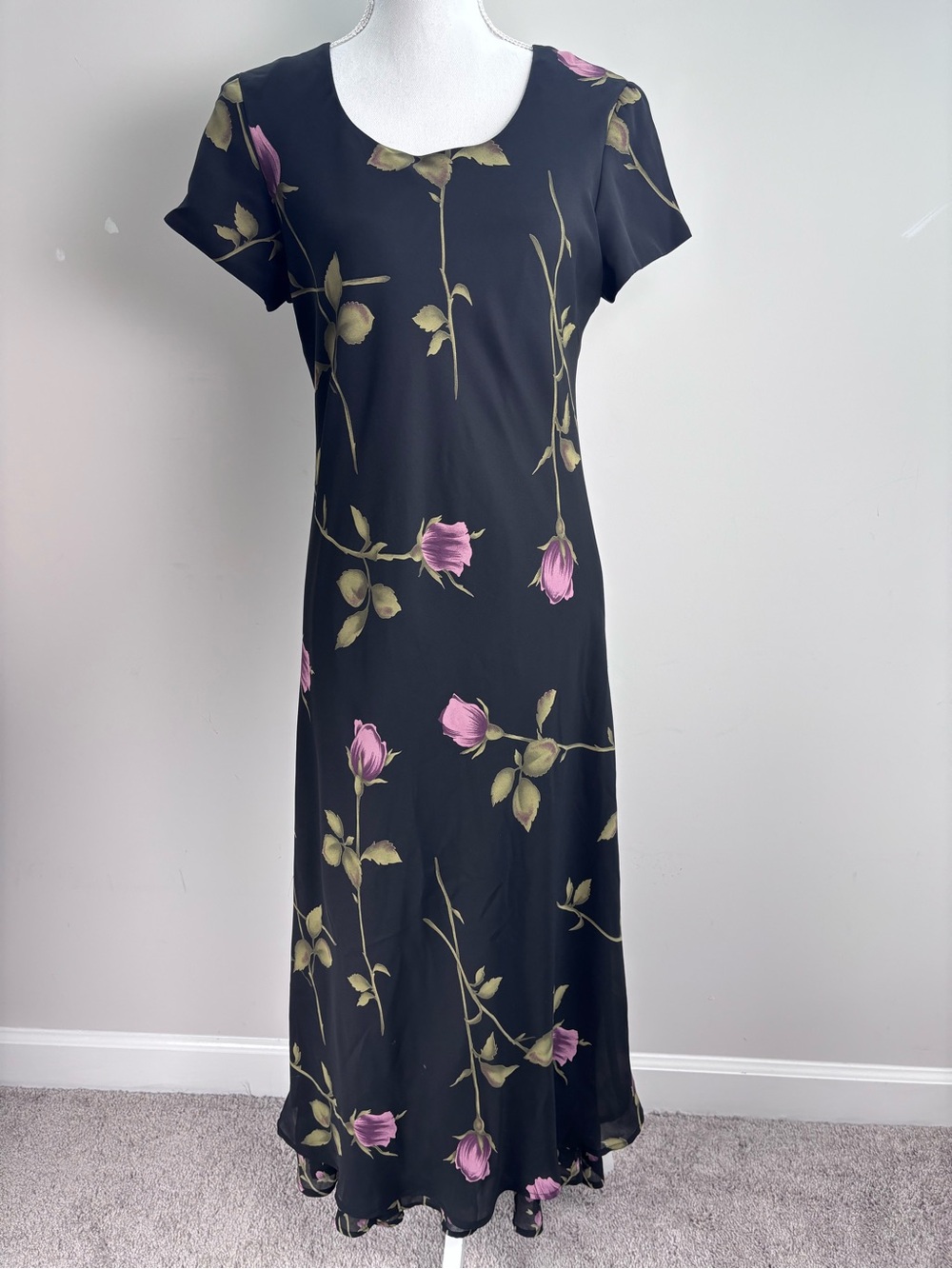 Vintage Jessica Howard Maxi Dress Floral Rose Print Cottagecore Garden Party